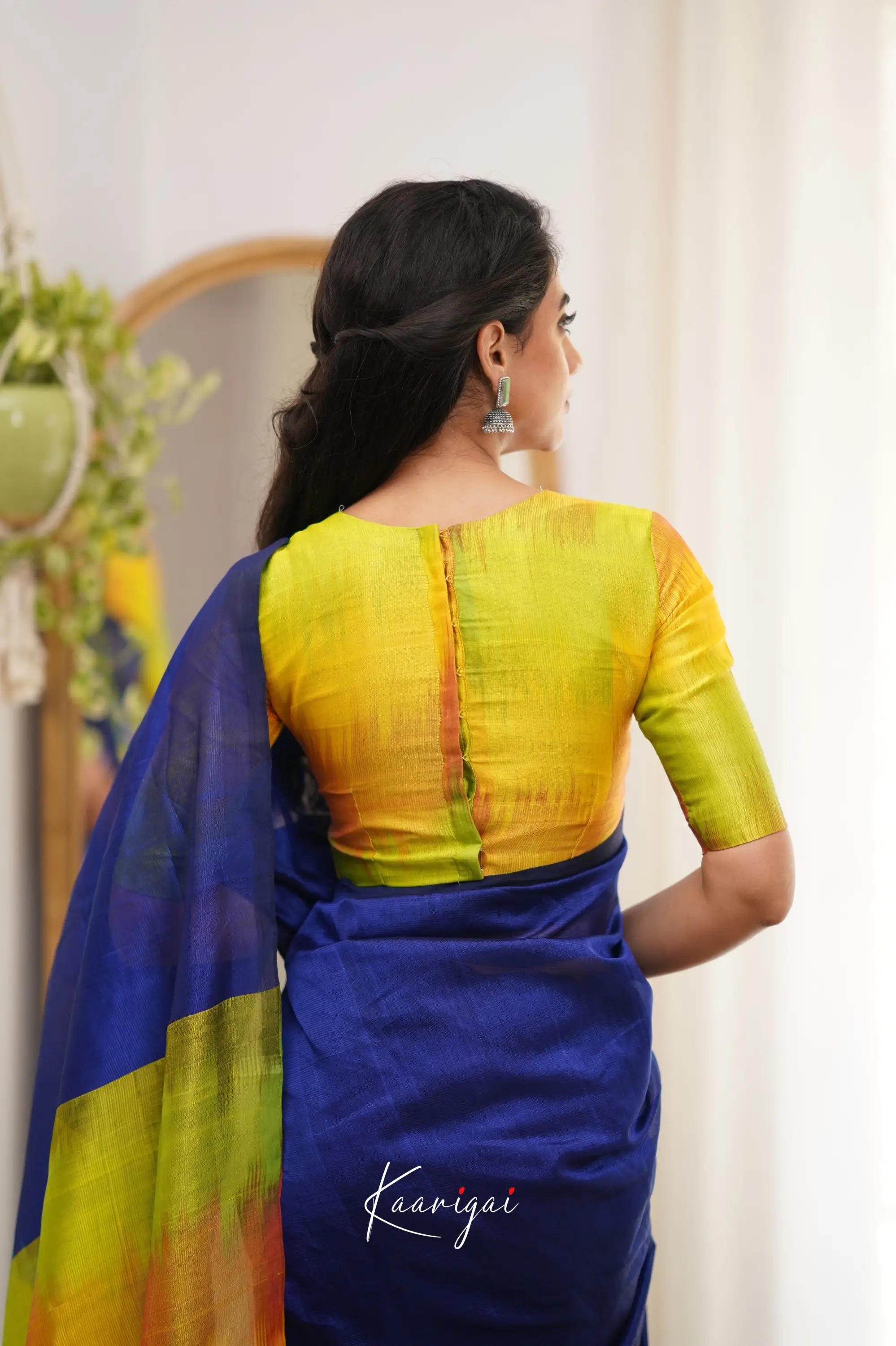 Madura Mangalagiri Saree - Ink Blue And Yellow Sarees