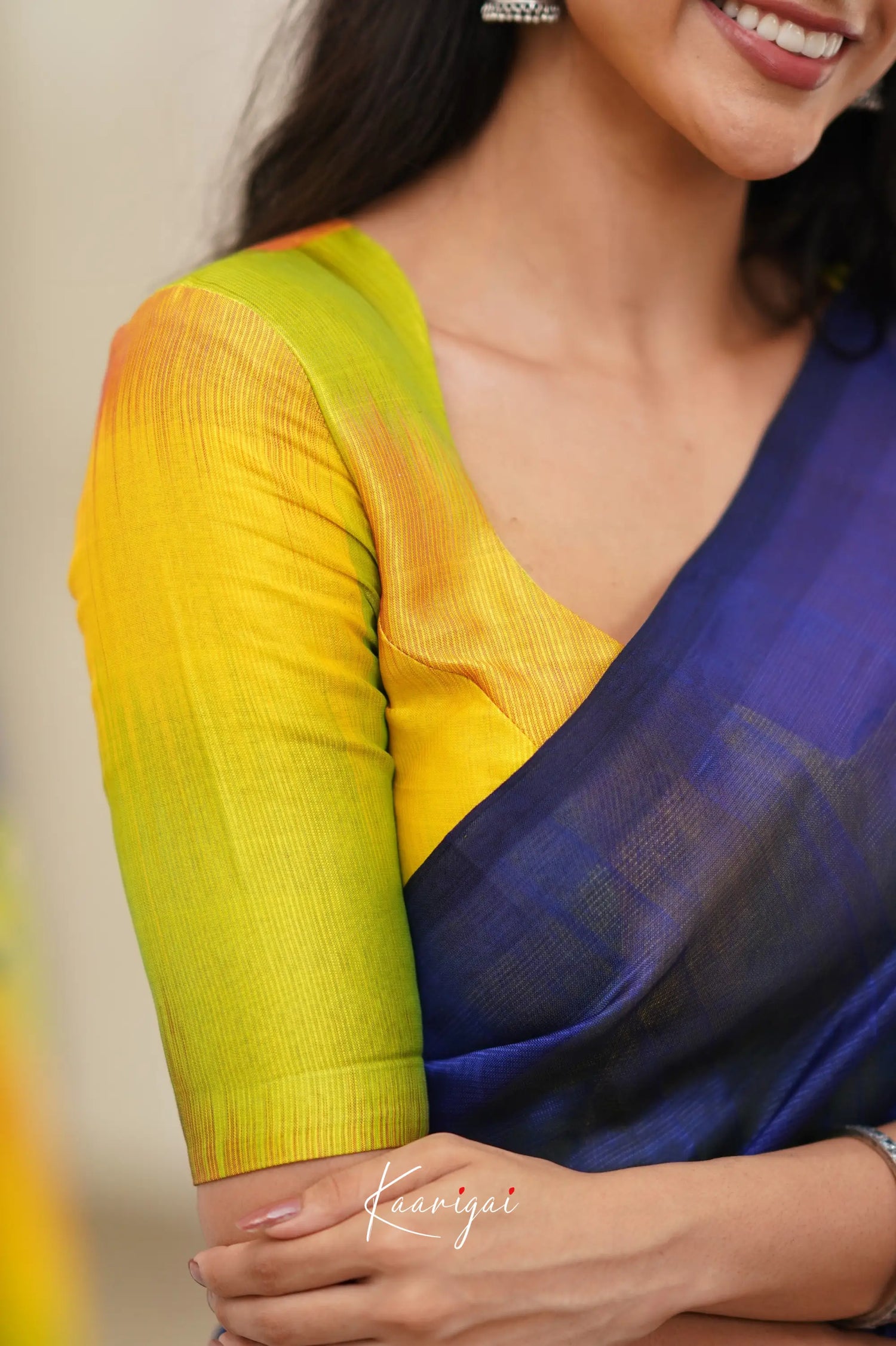 Madura Mangalagiri Saree - Ink Blue And Yellow Sarees