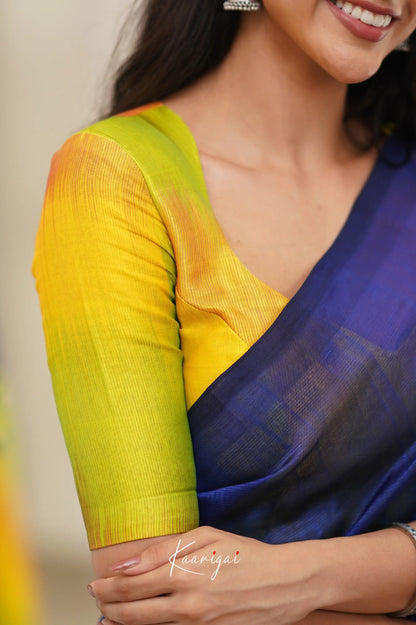 Madura Mangalagiri Saree - Ink Blue And Yellow Sarees