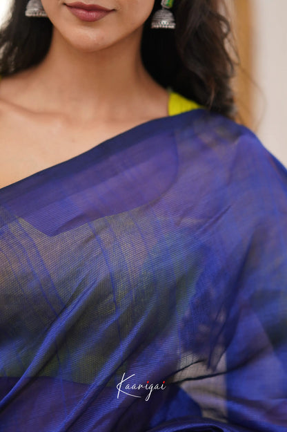 Madura Mangalagiri Saree - Ink Blue And Yellow Sarees