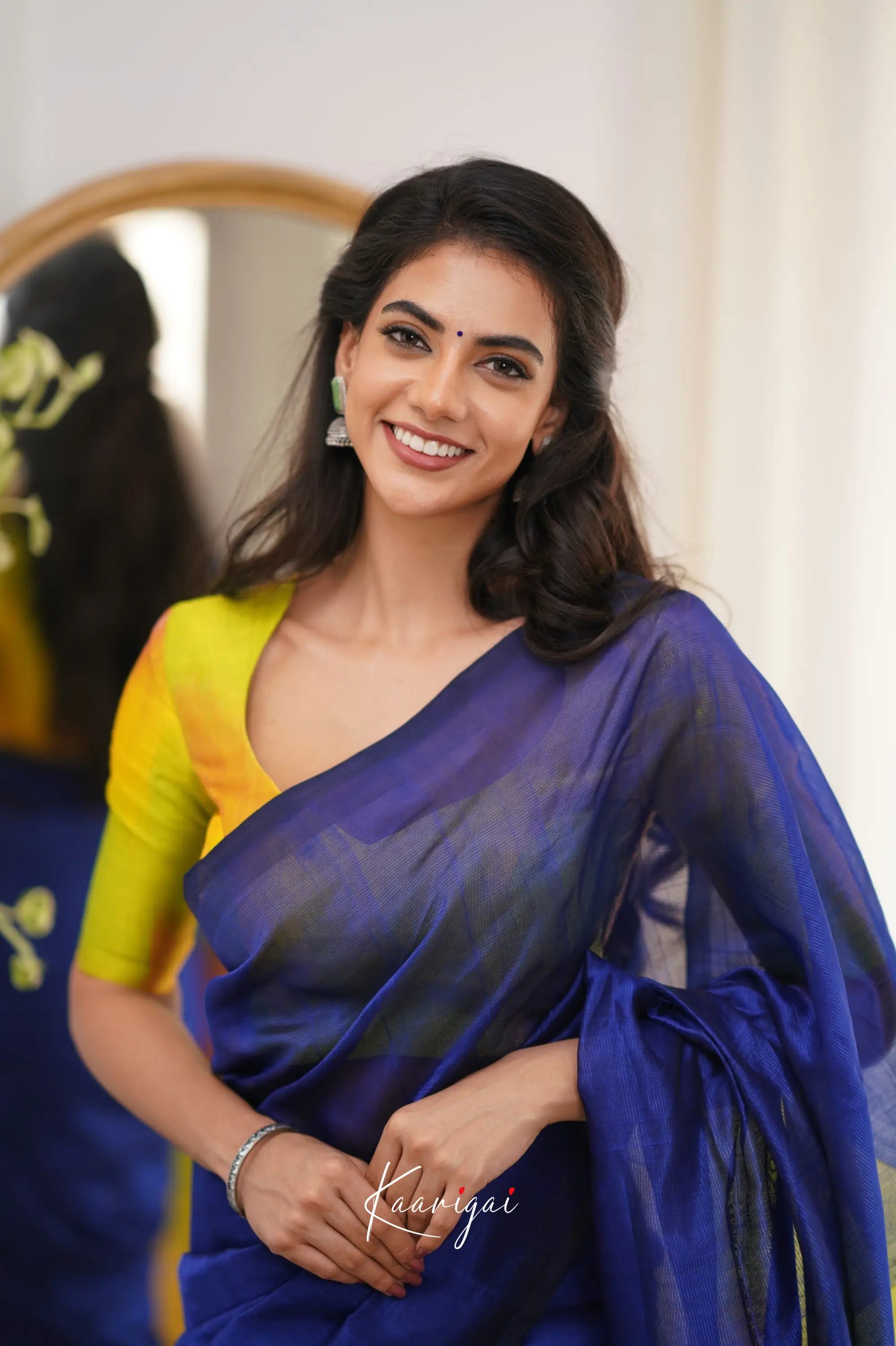 Madura Mangalagiri Saree - Ink Blue And Yellow Sarees