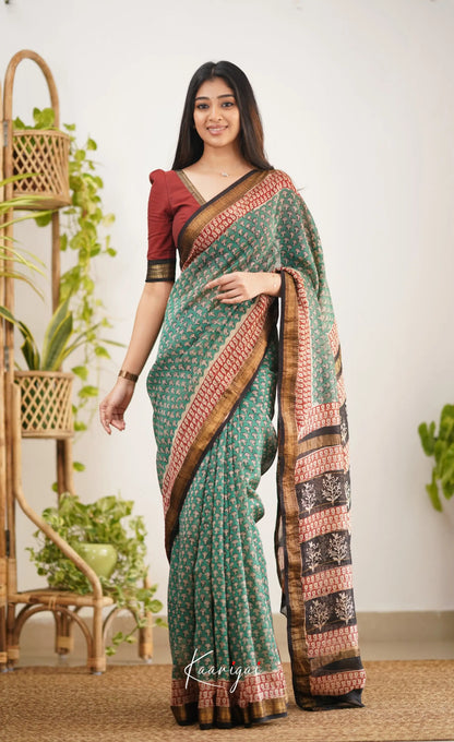 Mayuri Maheswari Silk Cotton Saree - Dark Green Sarees