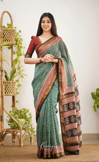 Mayuri Maheswari Silk Cotton Saree - Dark Green Sarees