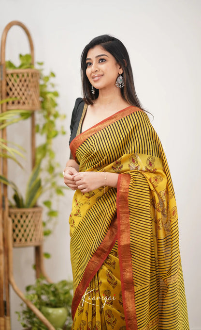 Mayuri Maheswari Silk Cotton Saree - Yellow Sarees