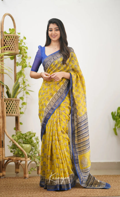 Mayuri Maheswari Silk Cotton Saree - Yellow Sarees