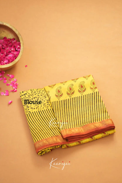 Mayuri Maheswari Silk Cotton Saree - Yellow Sarees