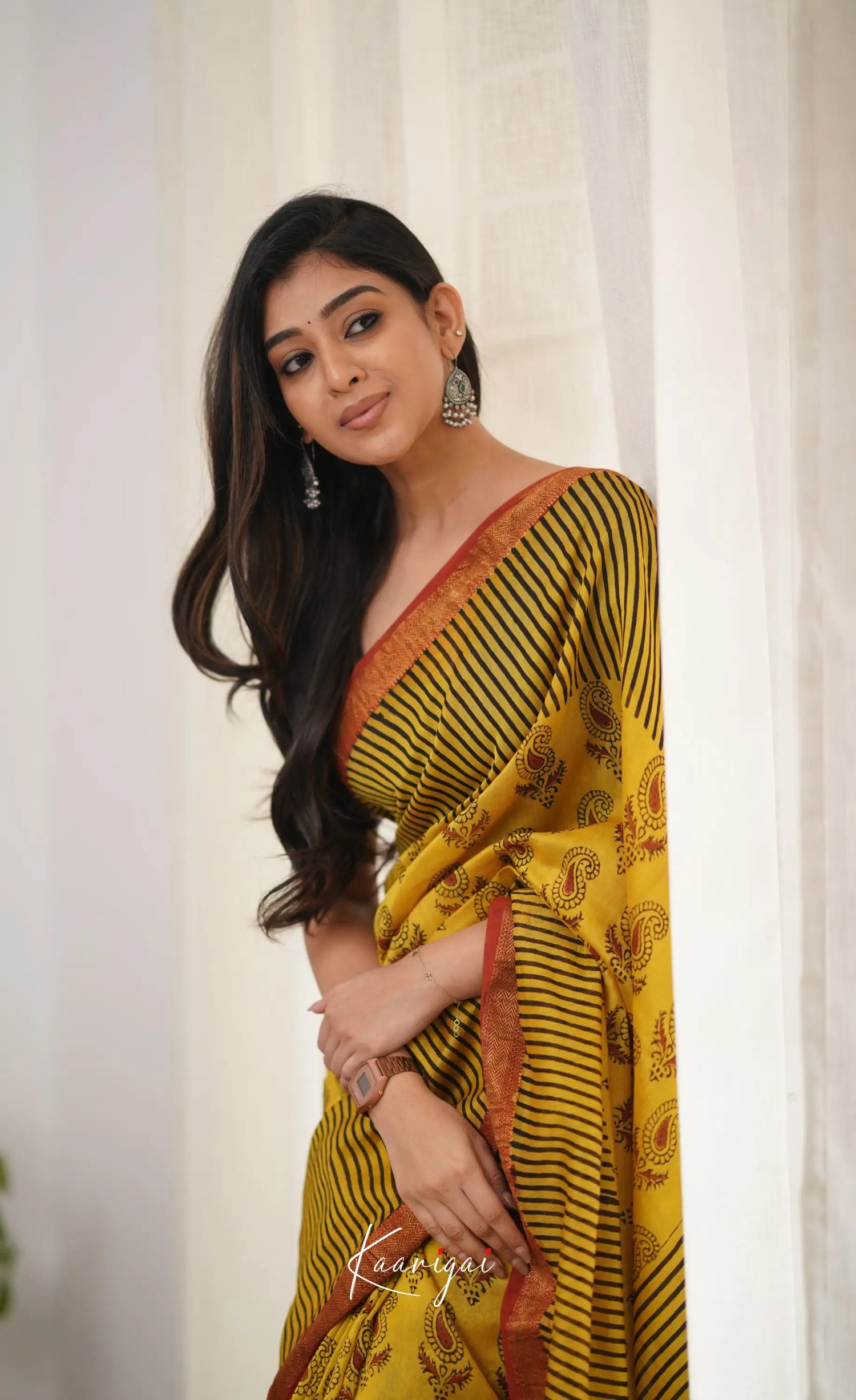 Mayuri Maheswari Silk Cotton Saree - Yellow Sarees