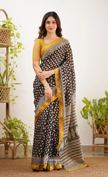 Mayuri Maheswari Saree - Black And Mustard Yellow Sarees