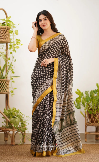 Mayuri Maheswari Saree - Black And Mustard Yellow Sarees