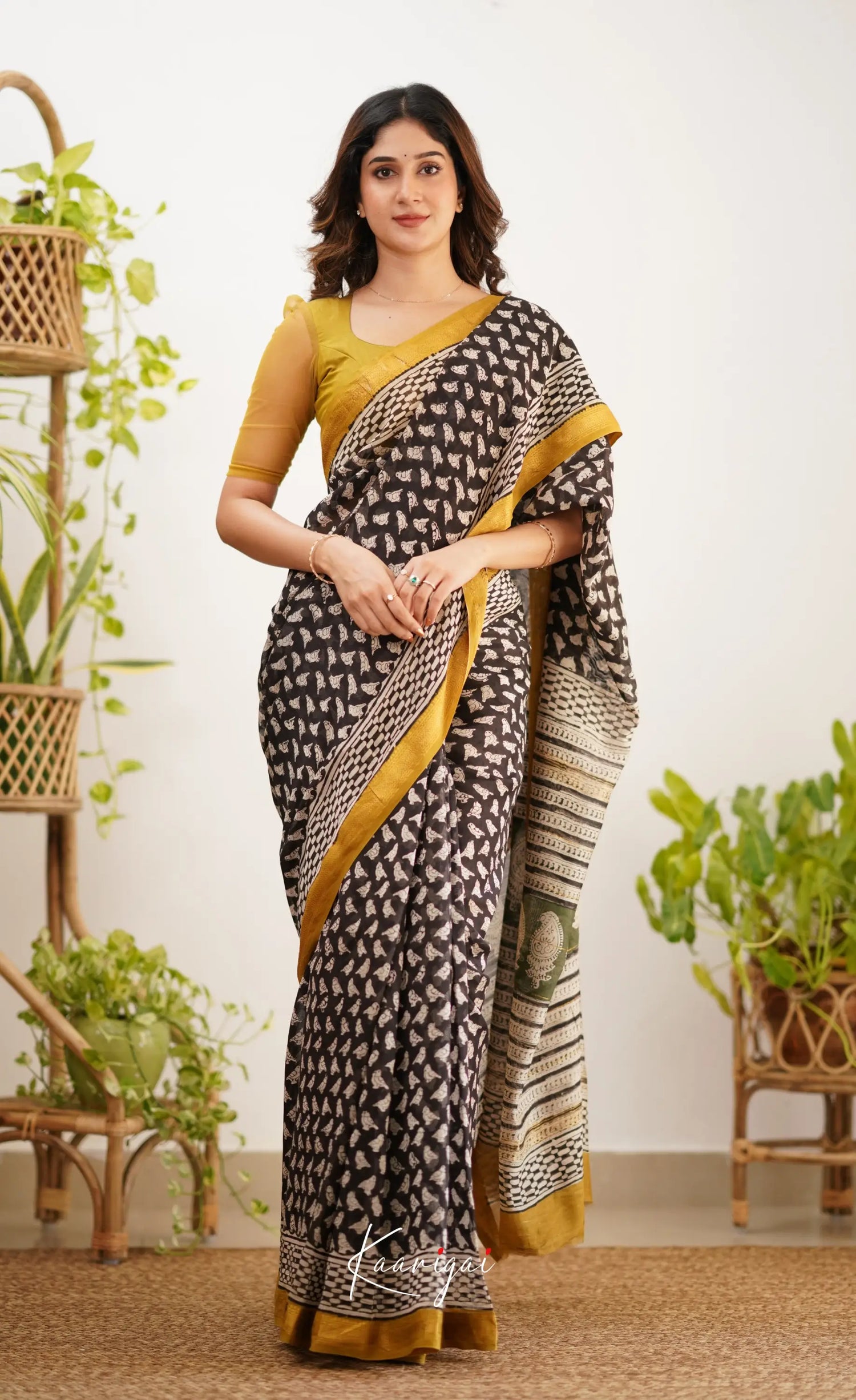 Mayuri Maheswari Saree - Black And Mustard Yellow Sarees