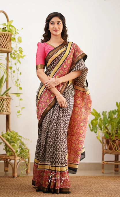 Mayuri Maheswari Saree - Black And Pink Sarees