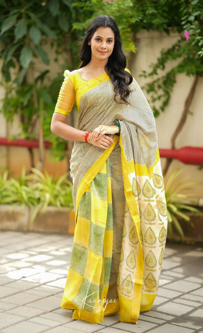 Mayuri Maheswari Saree - Black And White With Yellow Sarees