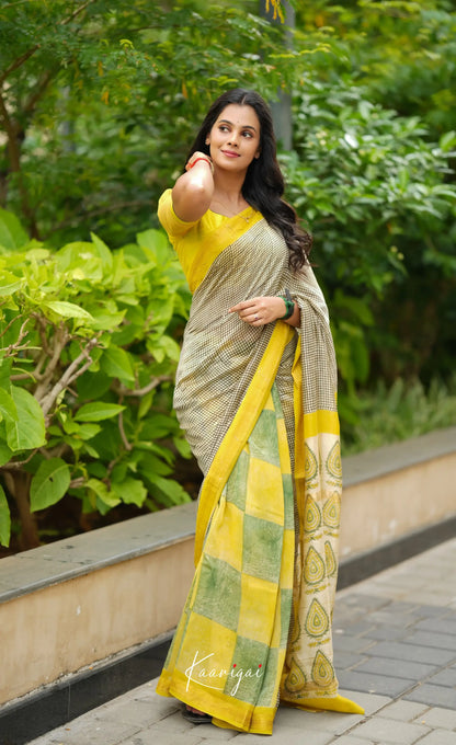 Mayuri Maheswari Saree - Black And White With Yellow Sarees