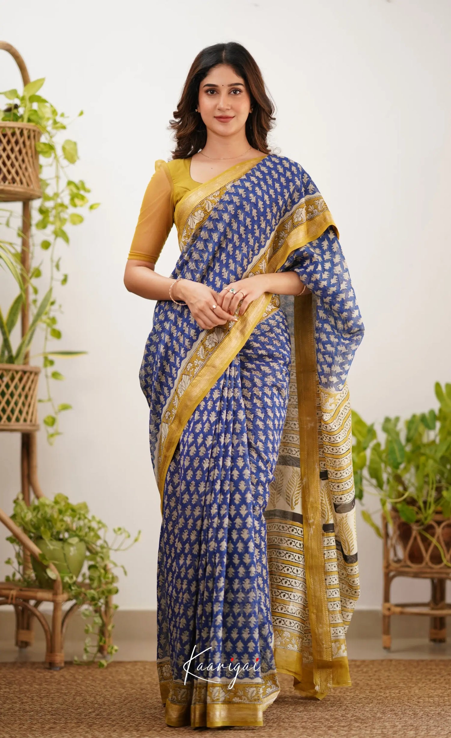 Mayuri Maheswari Saree - Ink Blue And Mustard Sarees