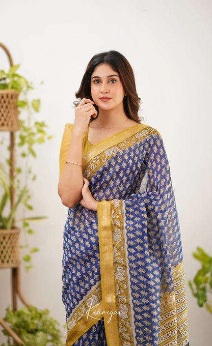 Mayuri Maheswari Saree - Ink Blue And Mustard Sarees