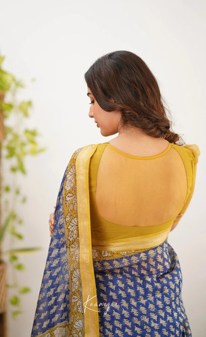 Mayuri Maheswari Saree - Ink Blue And Mustard Sarees