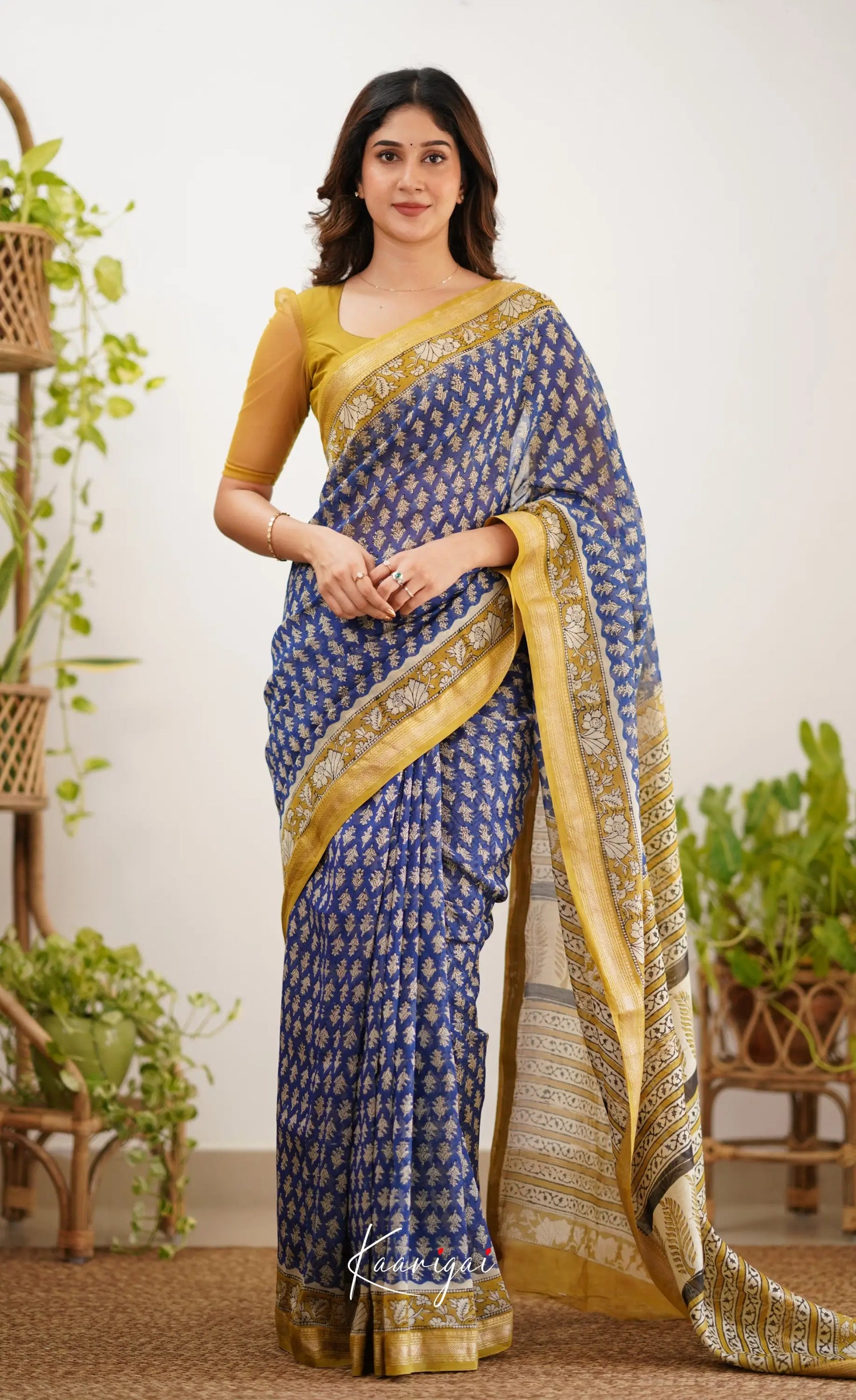 Mayuri Maheswari Saree - Ink Blue And Mustard Sarees