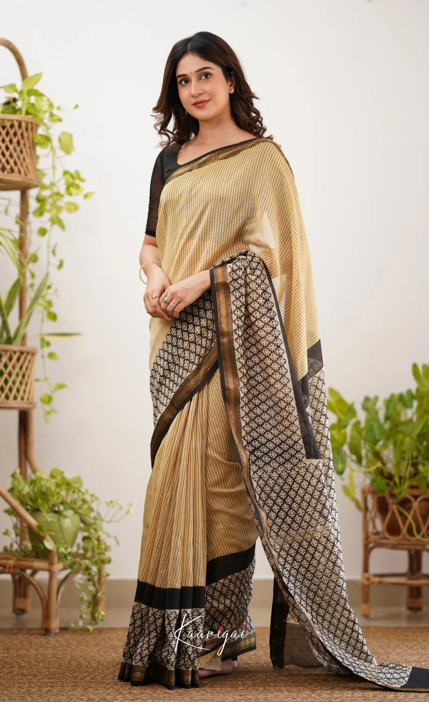 Mayuri Maheswari Saree - Mustard And White Sarees