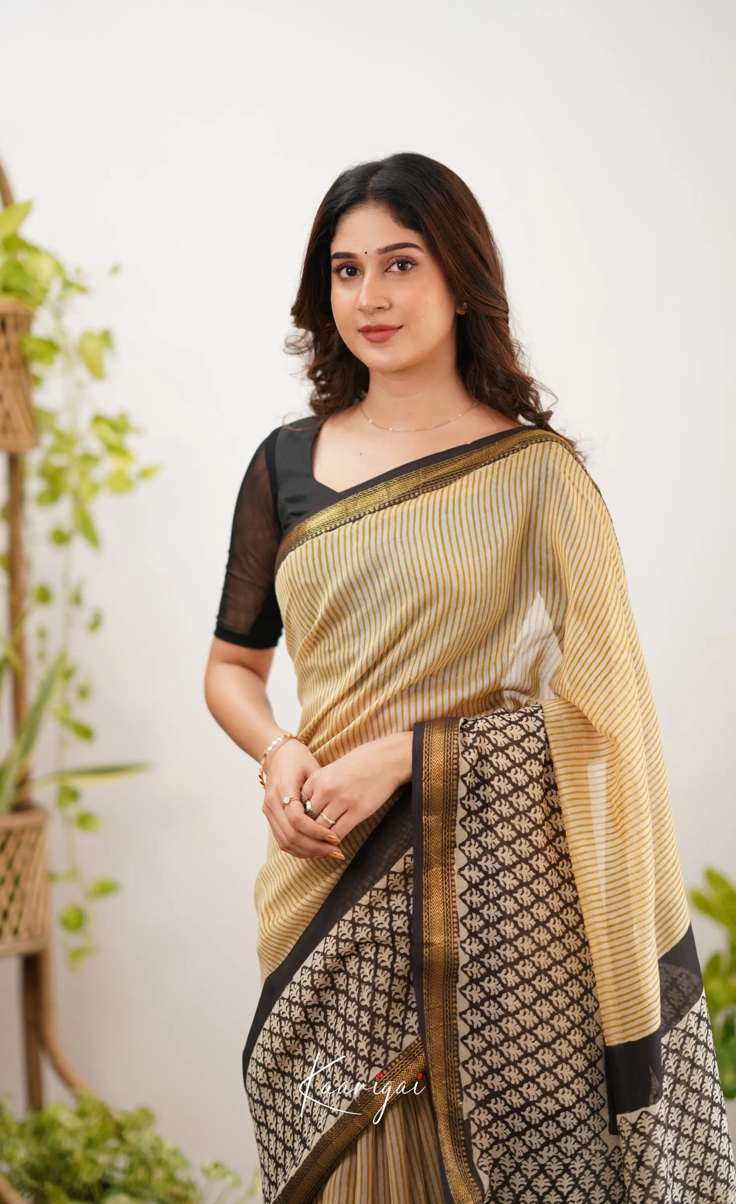 Mayuri Maheswari Saree - Mustard And White Sarees