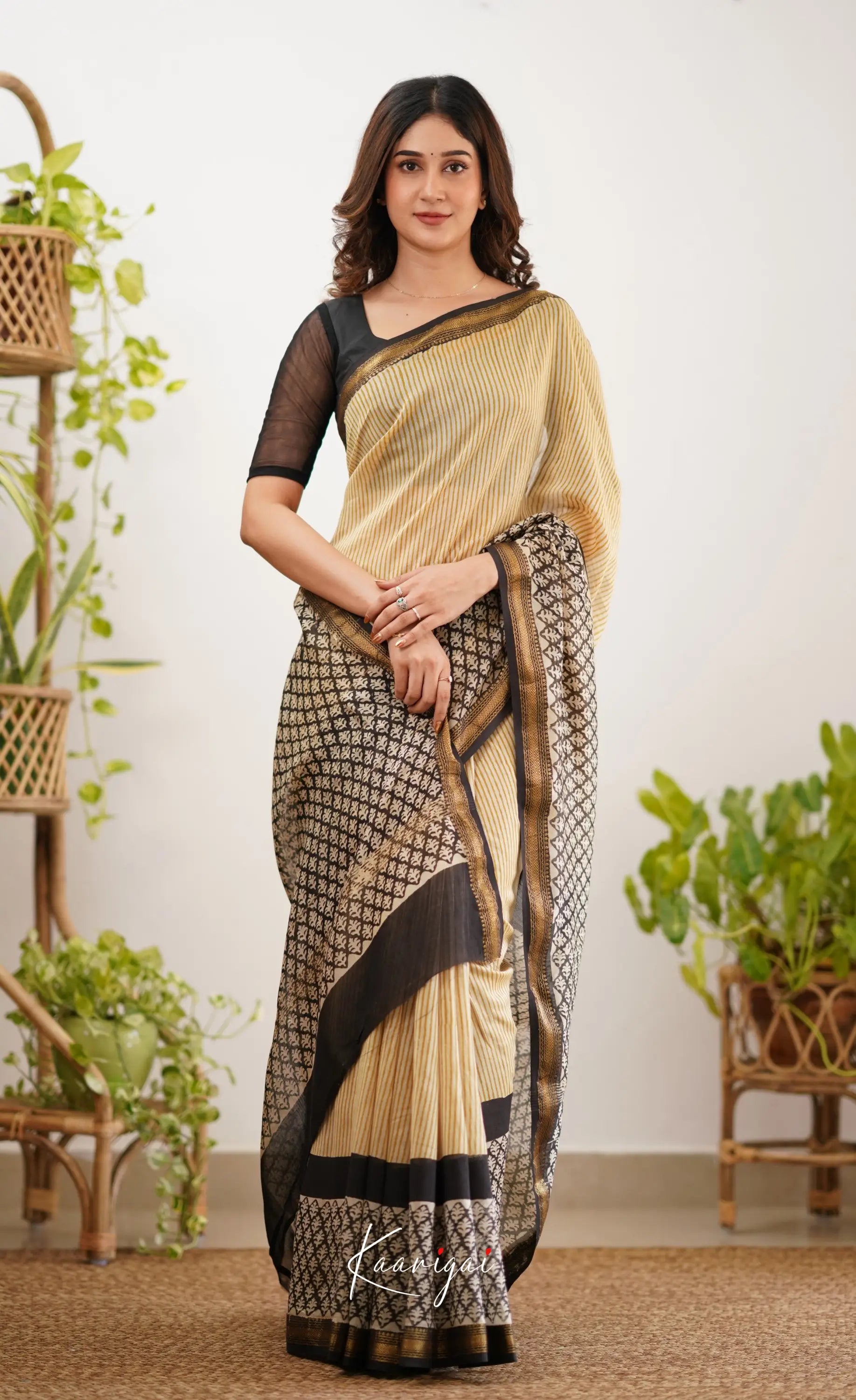 Mayuri Maheswari Saree - Mustard And White Sarees