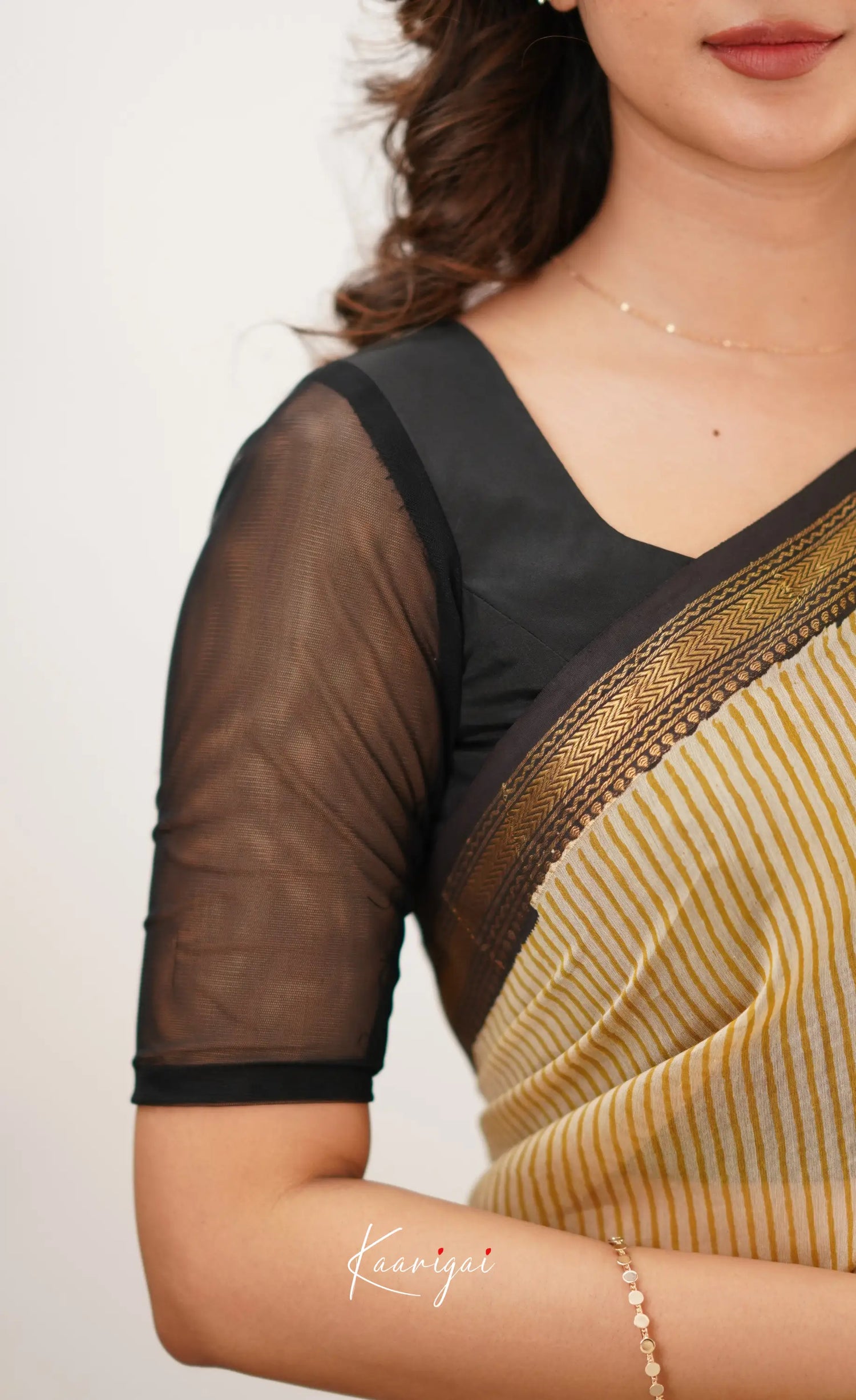 Mayuri Maheswari Saree - Mustard And White Sarees