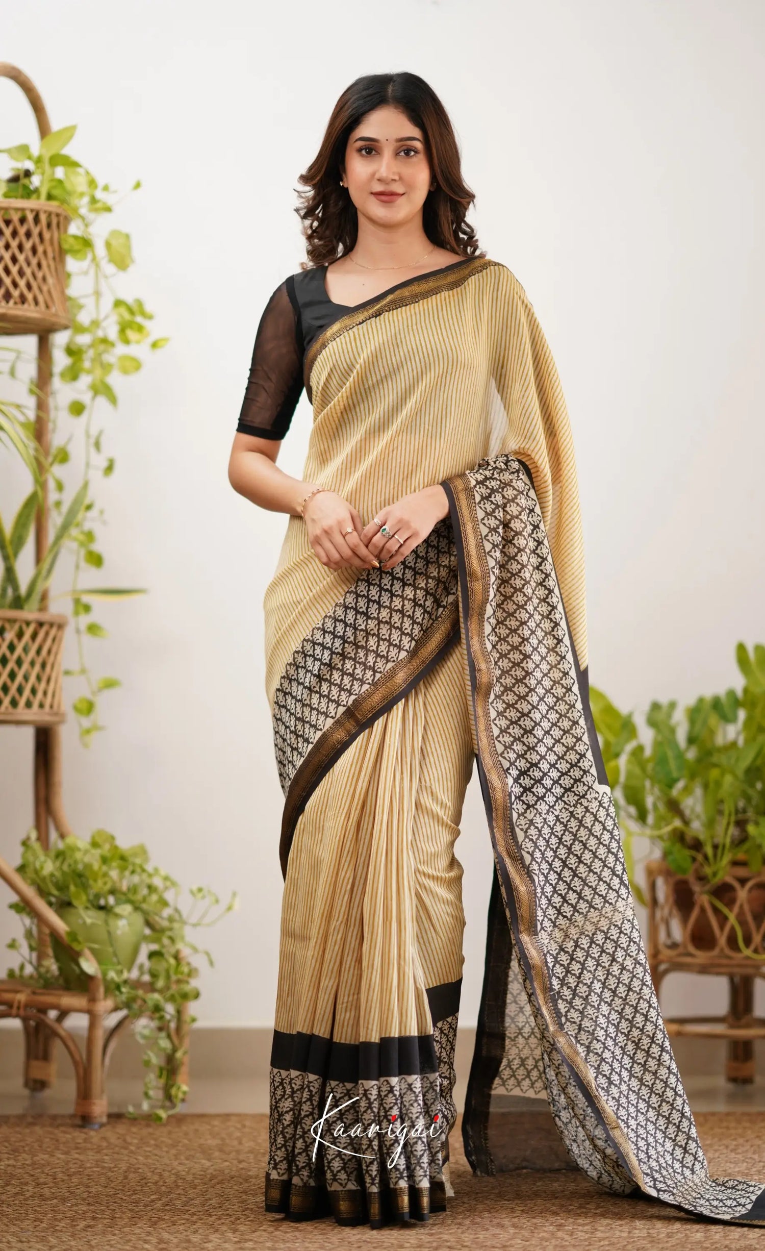 Mayuri Maheswari Saree - Mustard And White Sarees