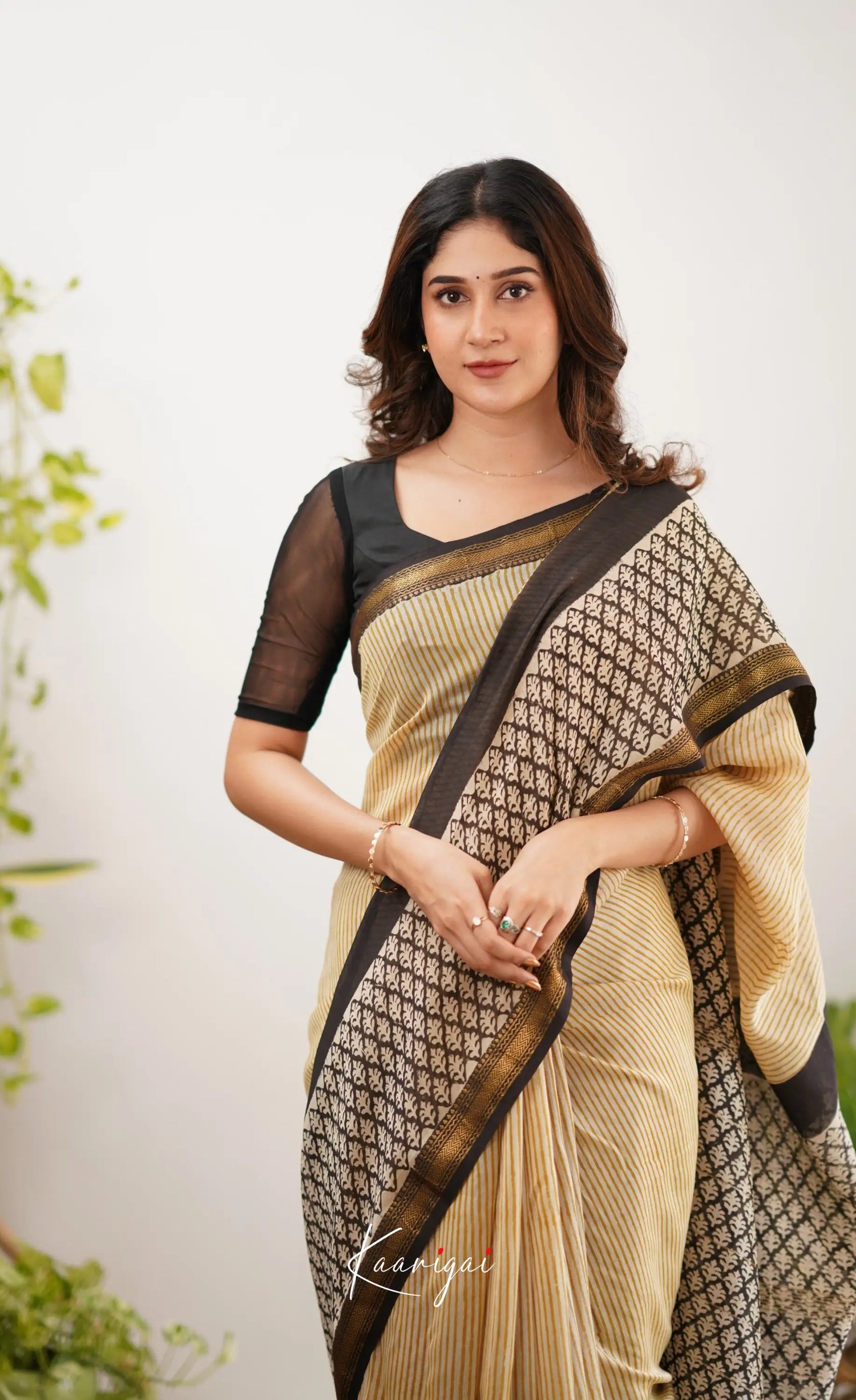 Mayuri Maheswari Saree - Mustard And White Sarees