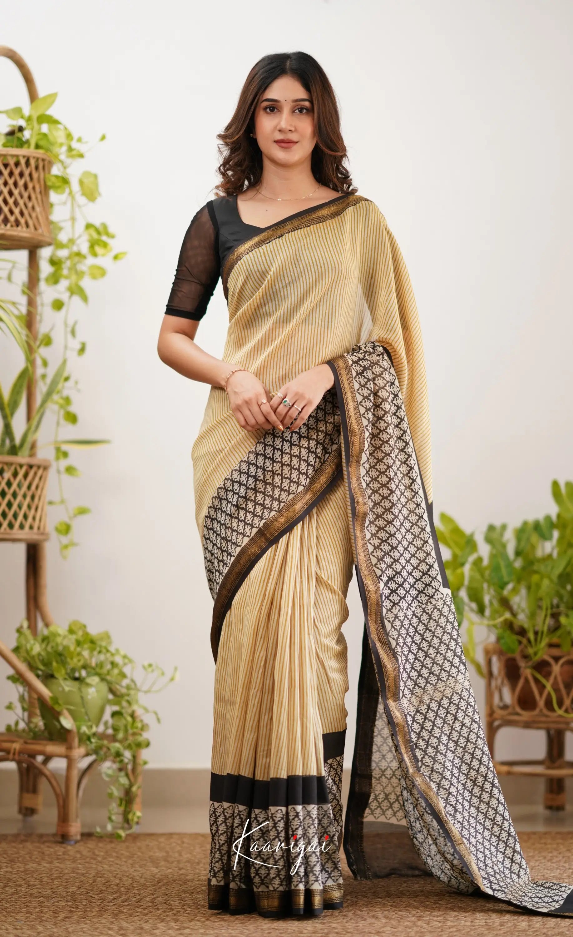 Mayuri Maheswari Saree - Mustard And White Sarees