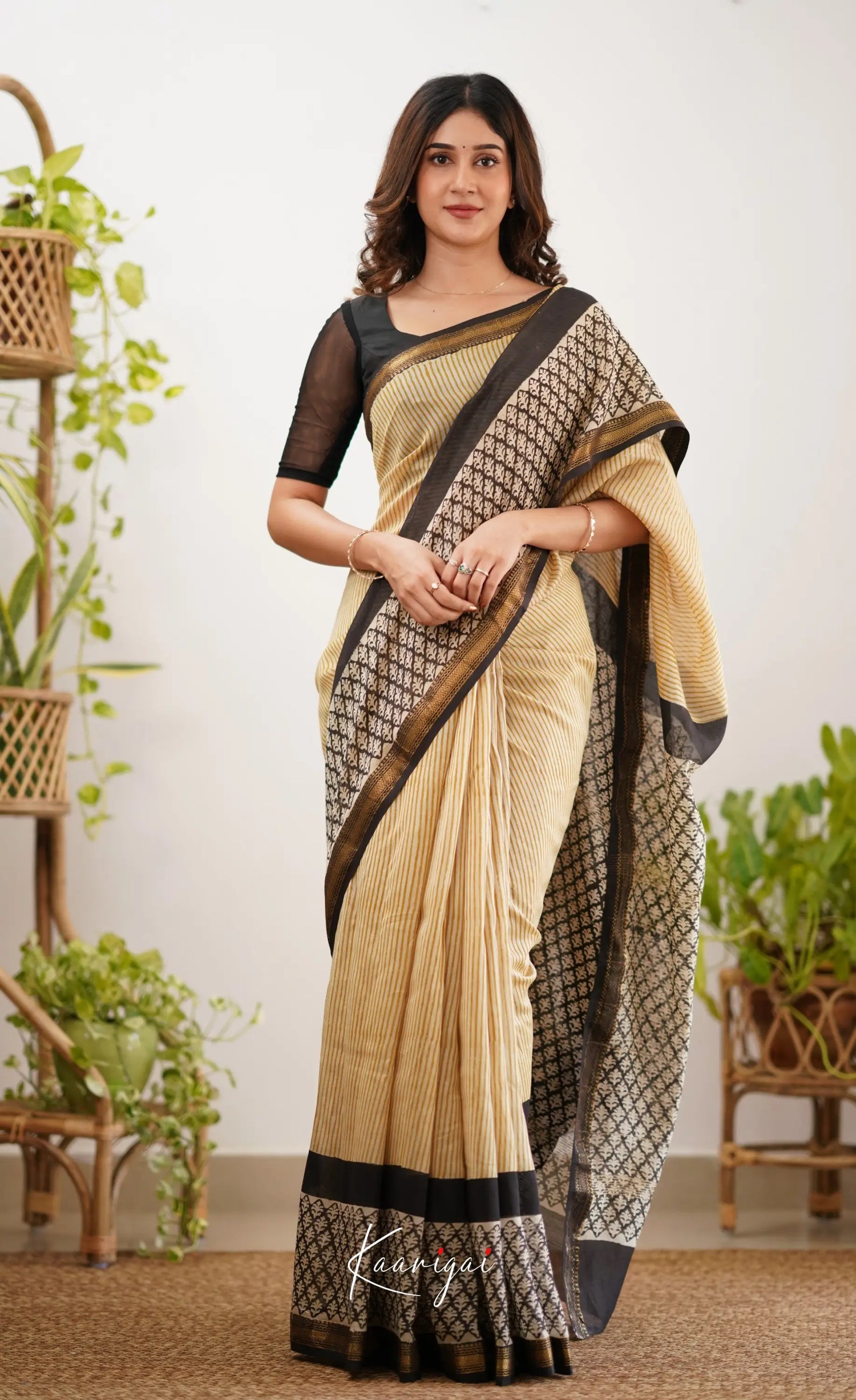 Mayuri Maheswari Saree - Mustard And White Sarees