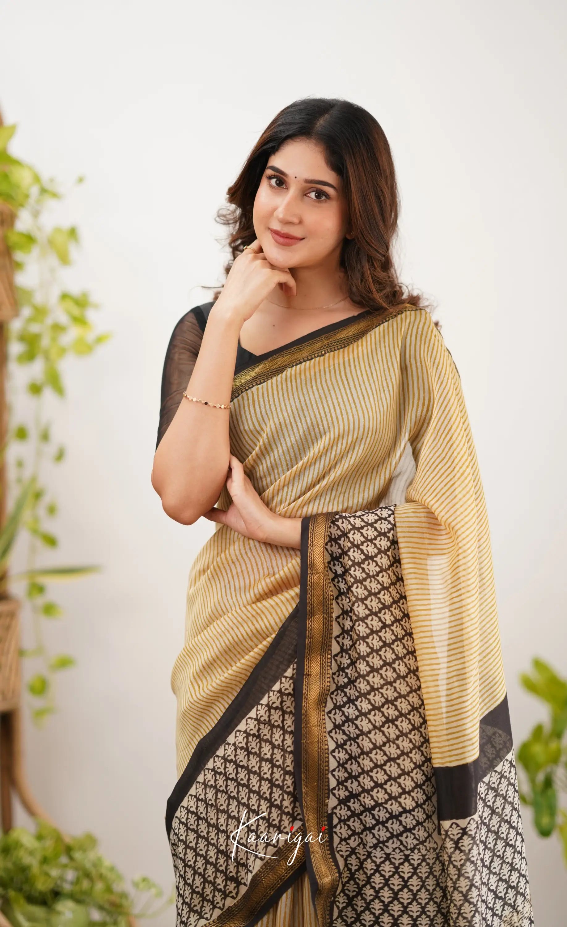 Mayuri Maheswari Saree - Mustard And White Sarees