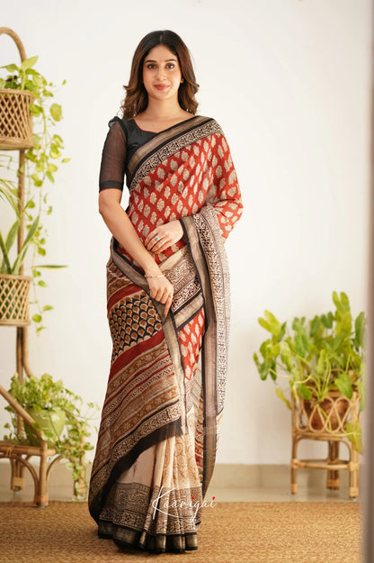 Mayuri Maheswari Saree - Red and Black - Sarees