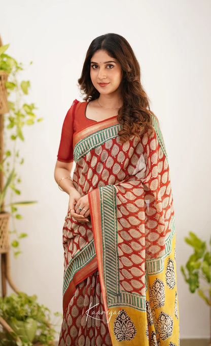 Mayuri Maheswari Saree - Red And Green Sarees