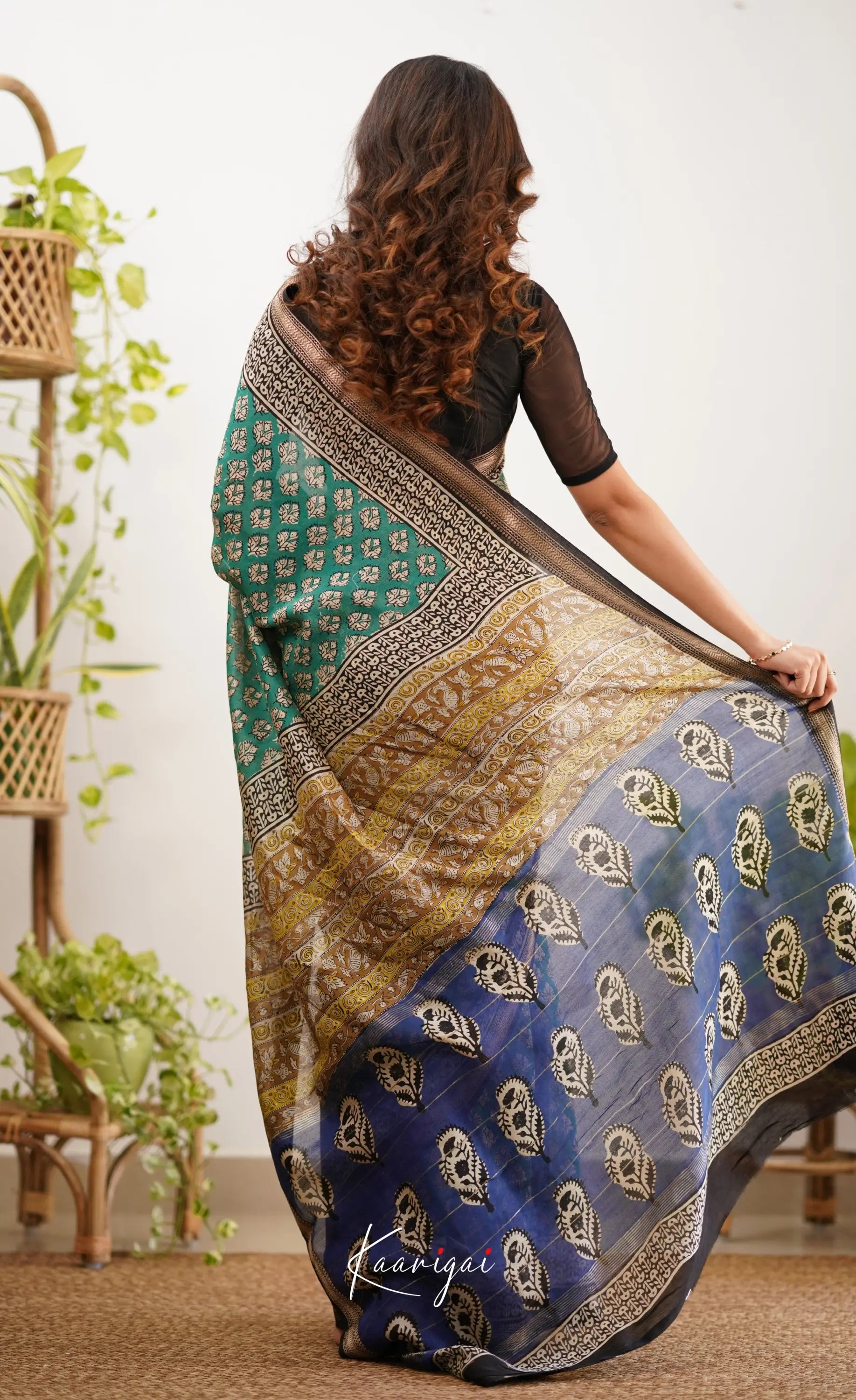 Mayuri Maheswari Saree - Teal Green And Black Sarees