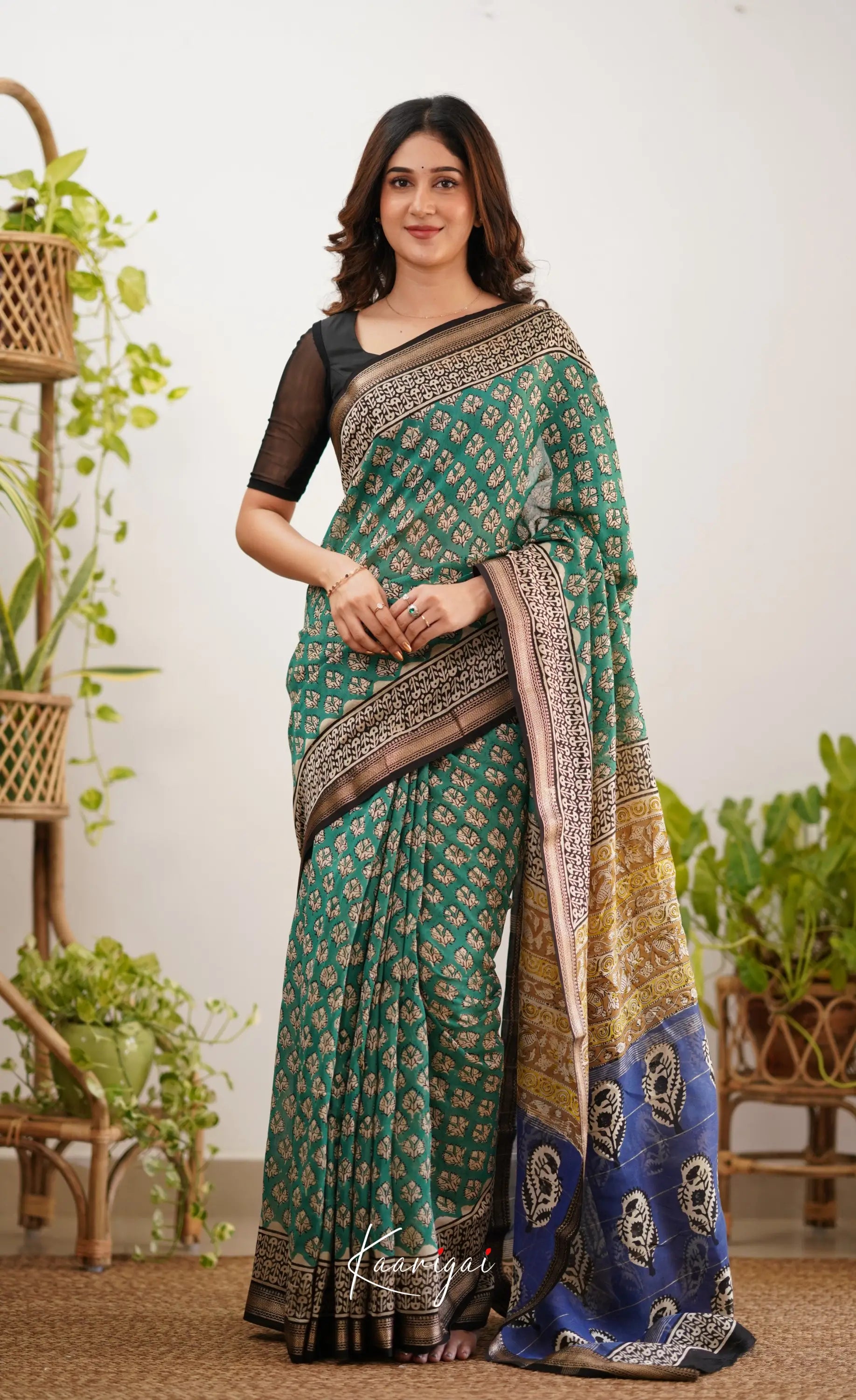 Mayuri Maheswari Saree - Teal Green And Black Sarees