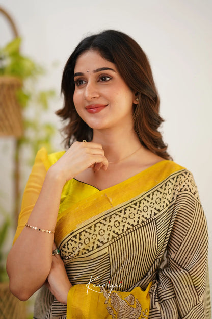 Mayuri Maheswari Saree - White and Yellow - Sarees