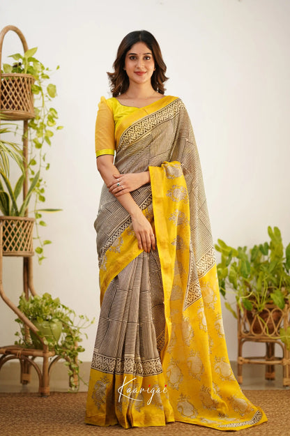 Mayuri Maheswari Saree - White and Yellow - Sarees