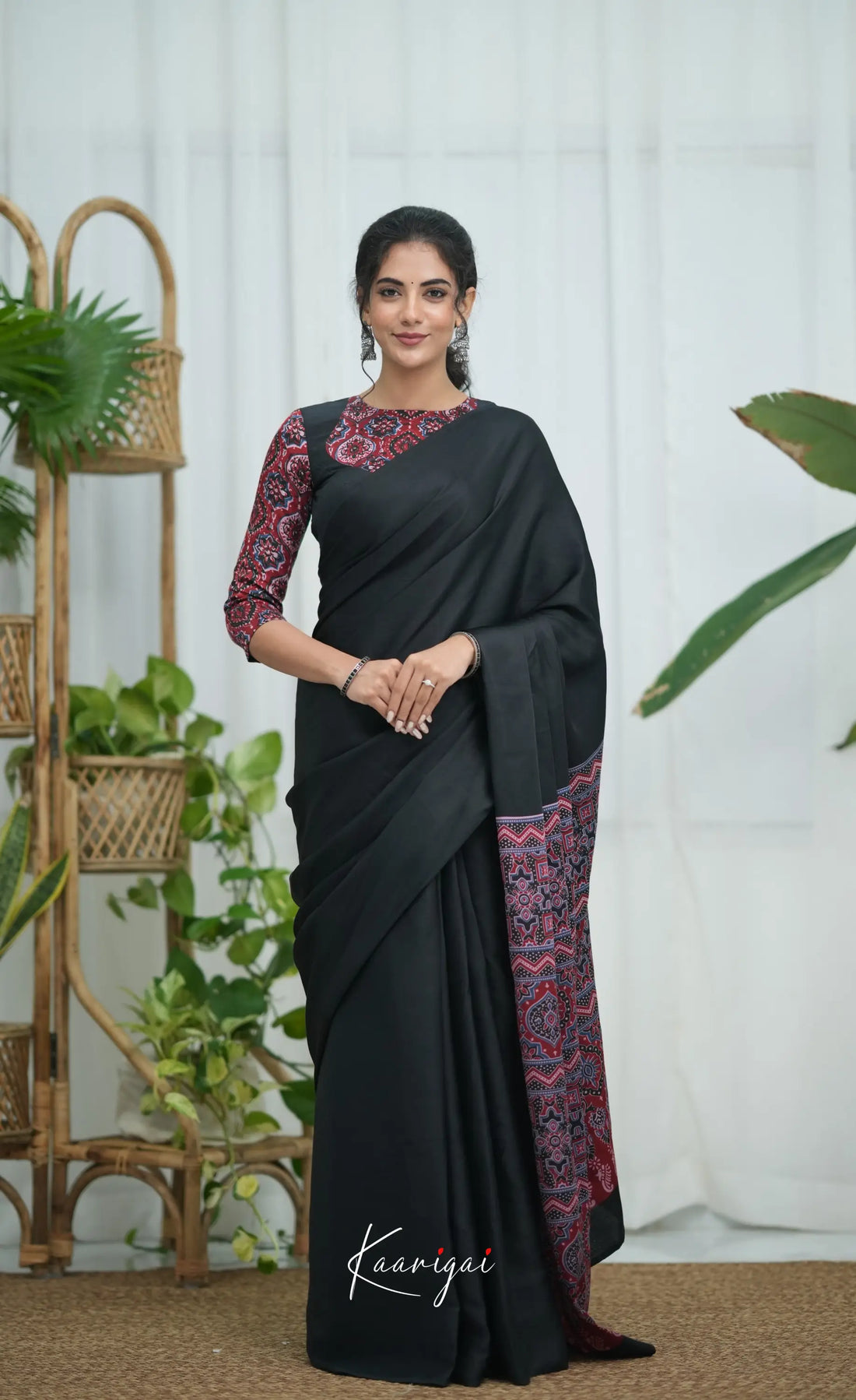 Meha Modal Silk Saree - Black and Maroon Sarees