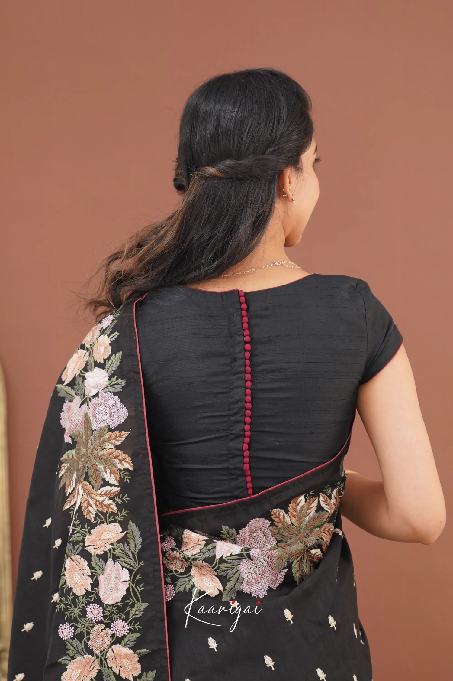 Nakshatra Blended Tussar Saree With Embroidery - Black Sarees