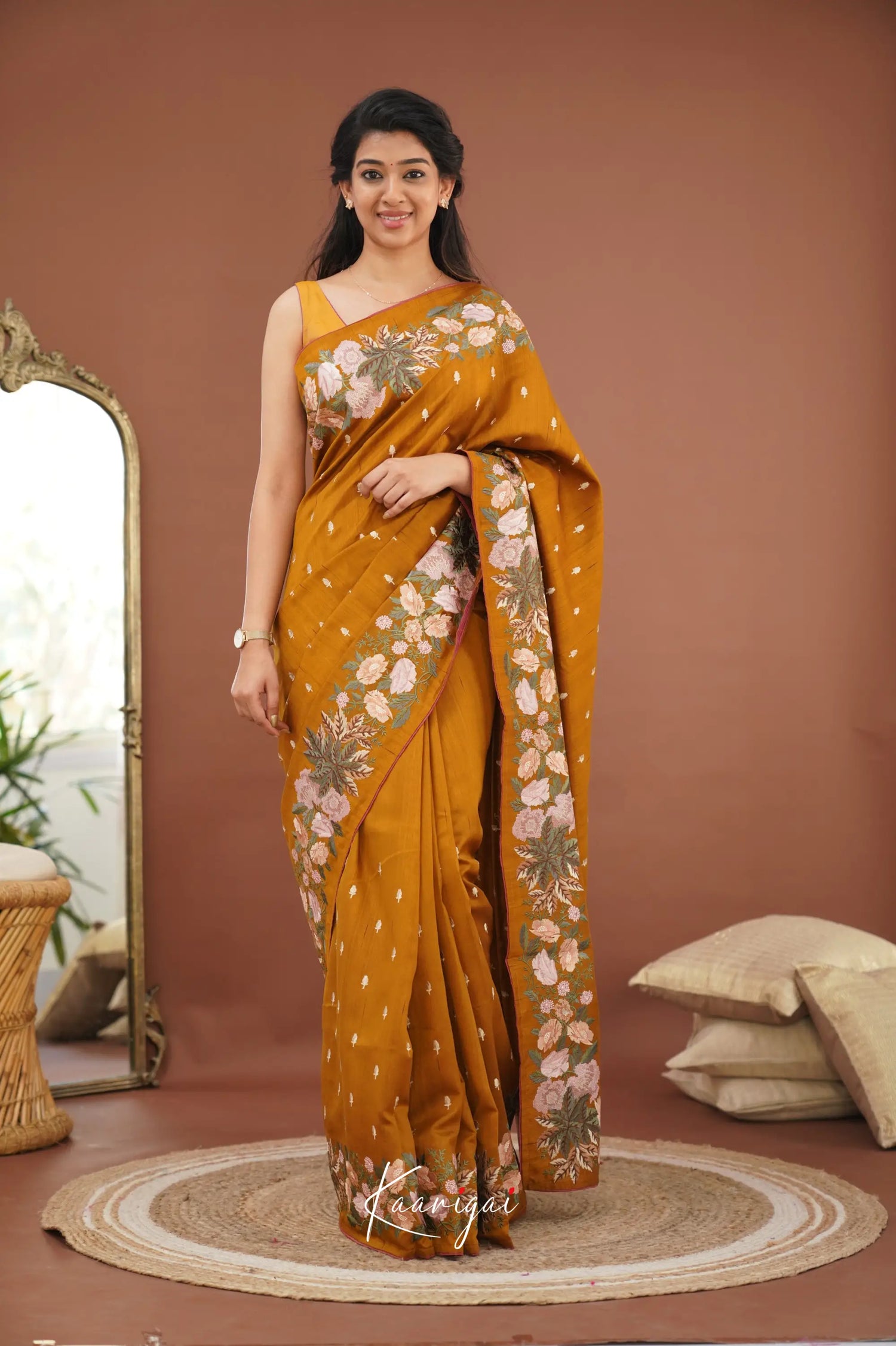 Nakshatra Blended Tussar Saree With Embroidery - Dark Mustard Sarees