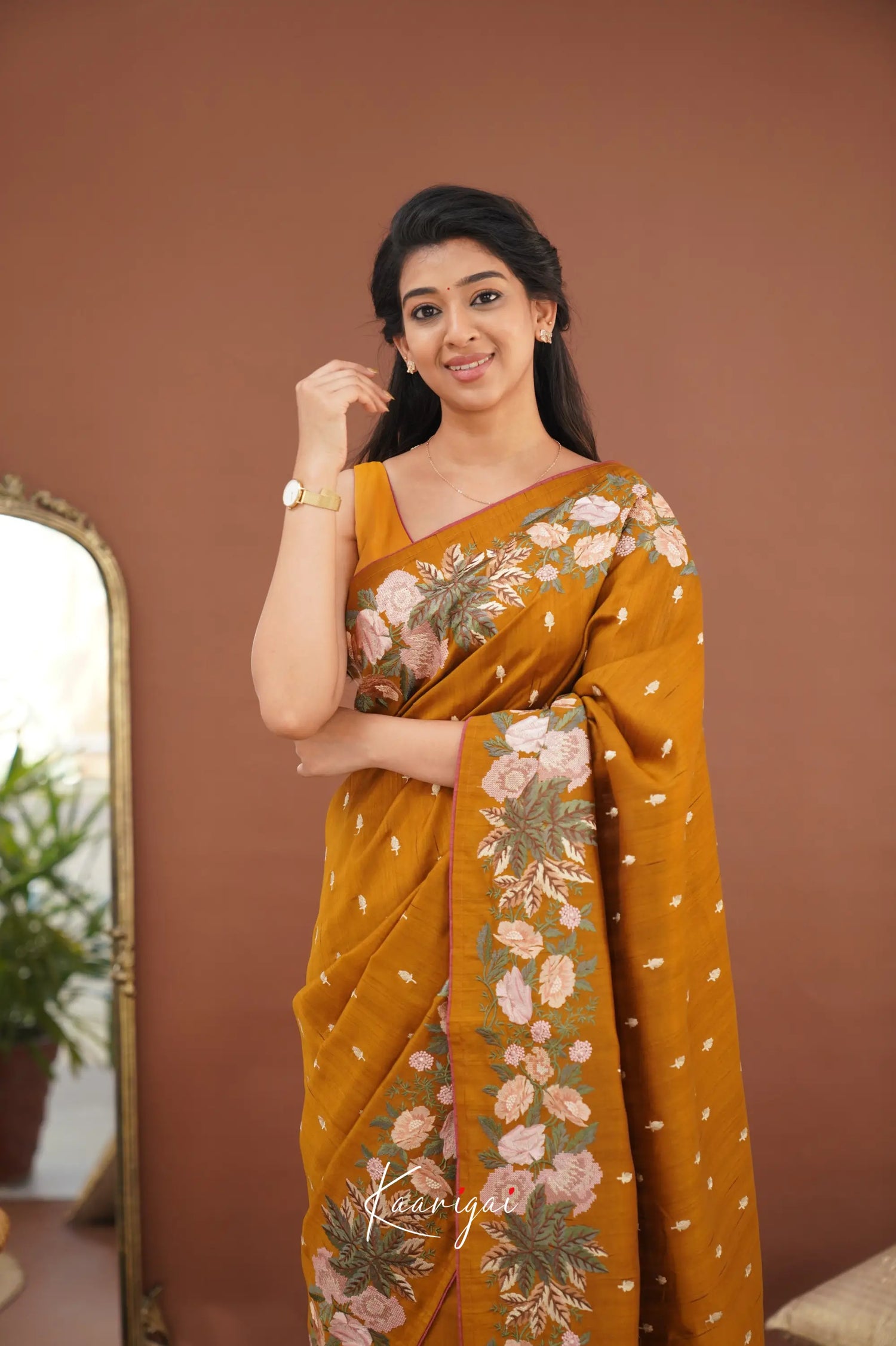 Nakshatra Blended Tussar Saree With Embroidery - Dark Mustard Sarees