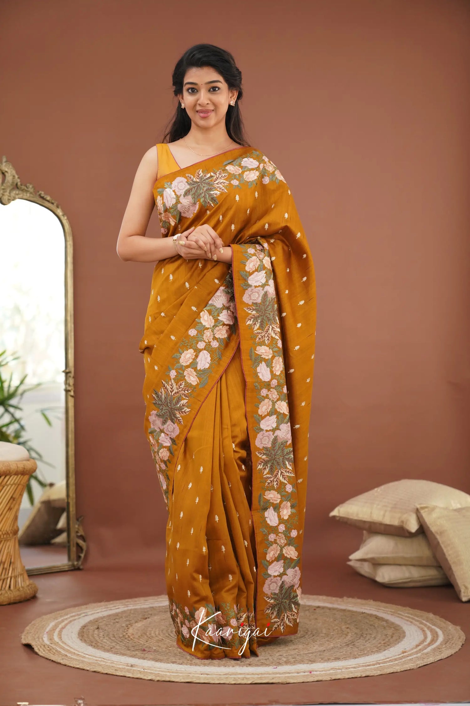 Nakshatra Blended Tussar Saree With Embroidery - Dark Mustard Sarees