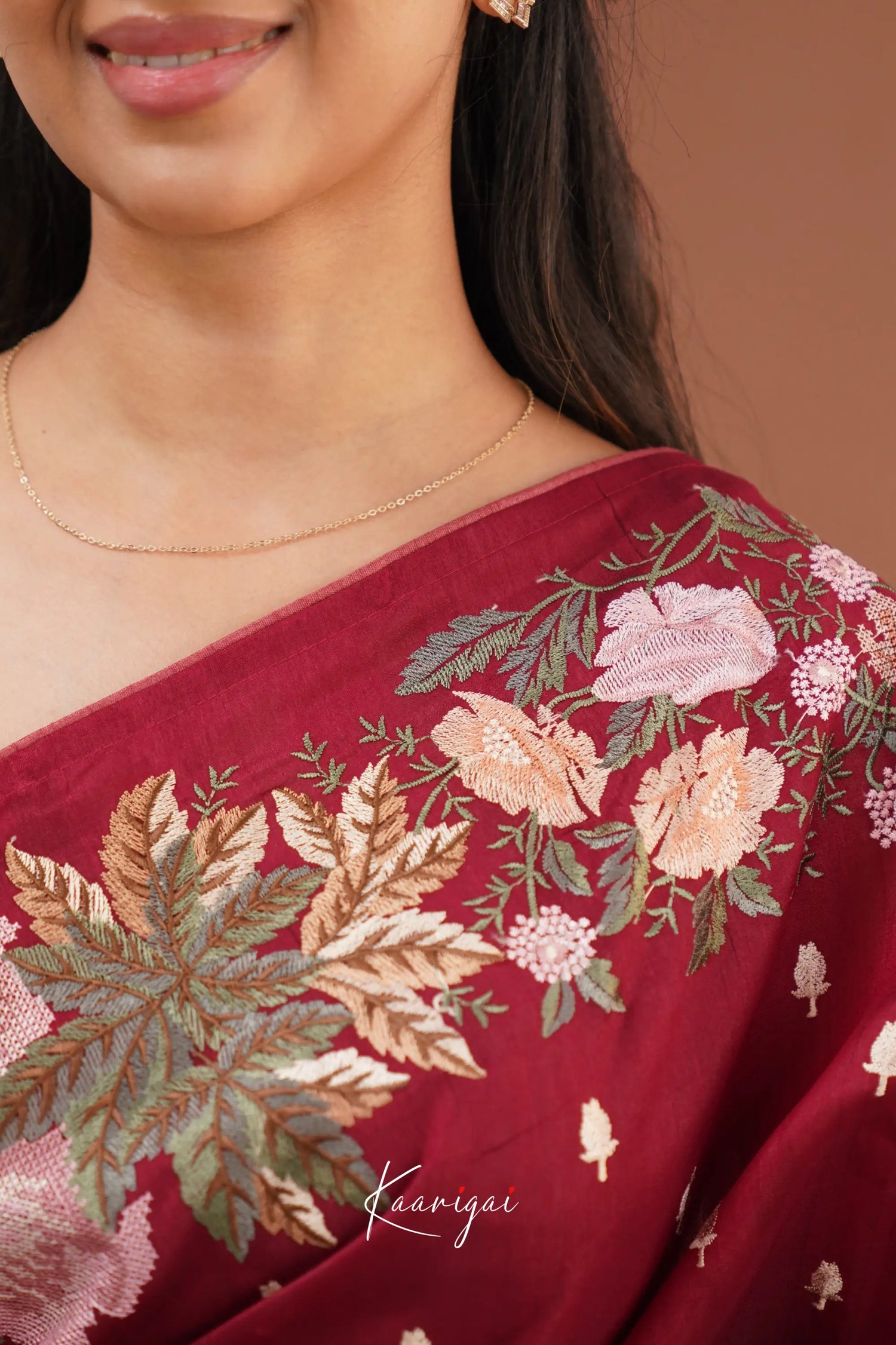 Nakshatra Blended Tussar Saree With Embroidery - Maroon Sarees