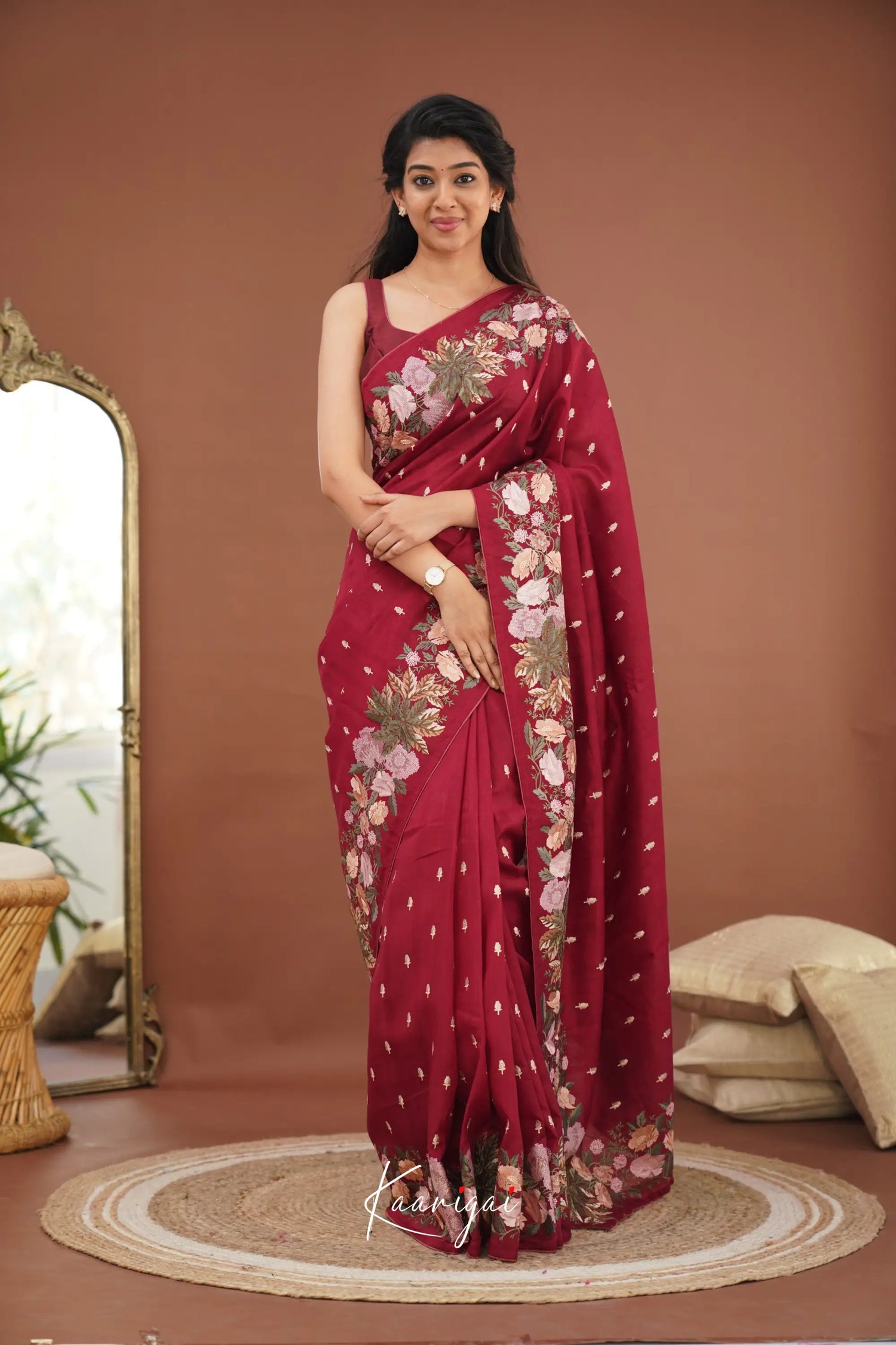 Nakshatra Blended Tussar Saree With Embroidery - Maroon Sarees