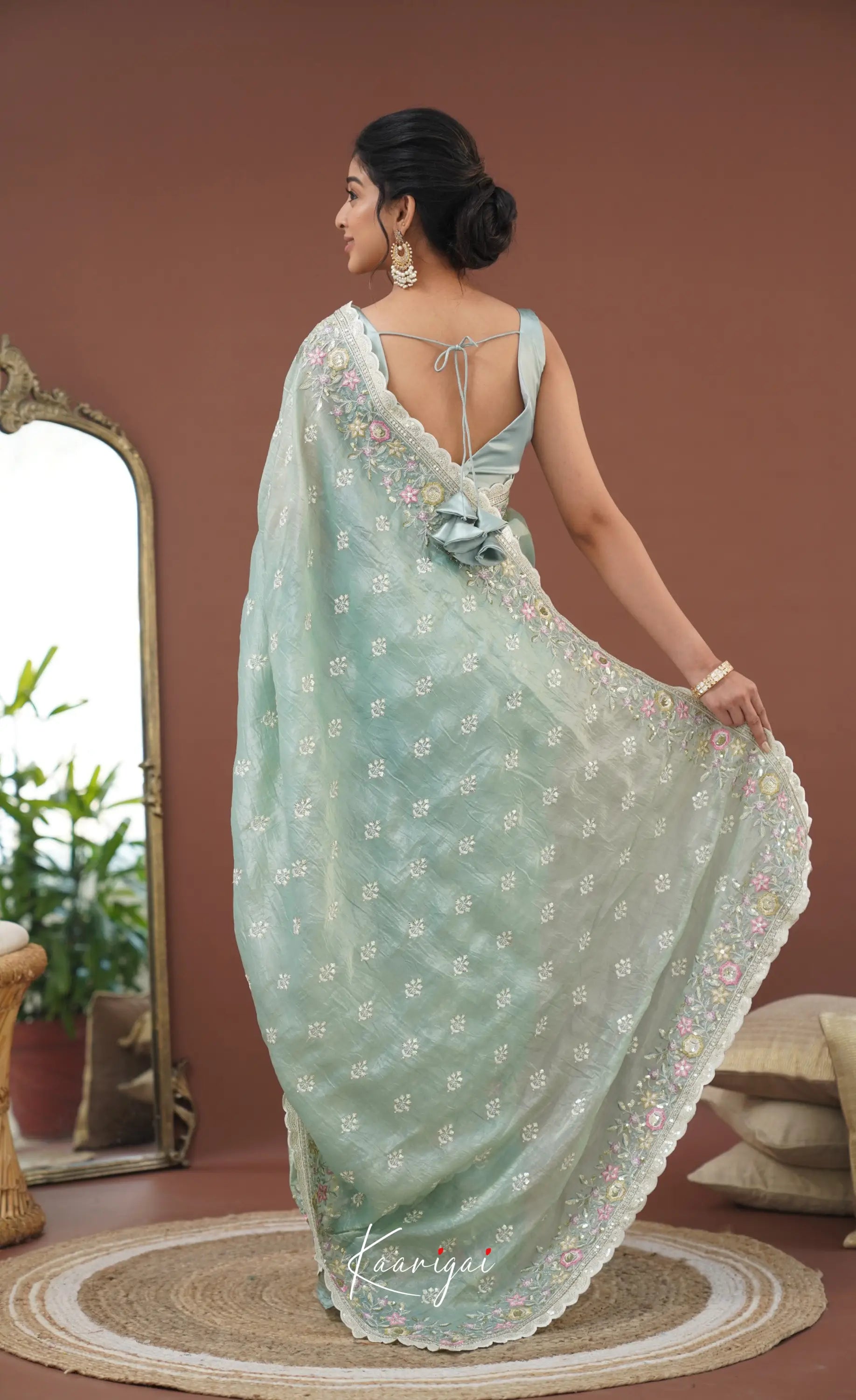 Nakshatra Crushed Tissue Saree - Pastel Teal Blue Sarees