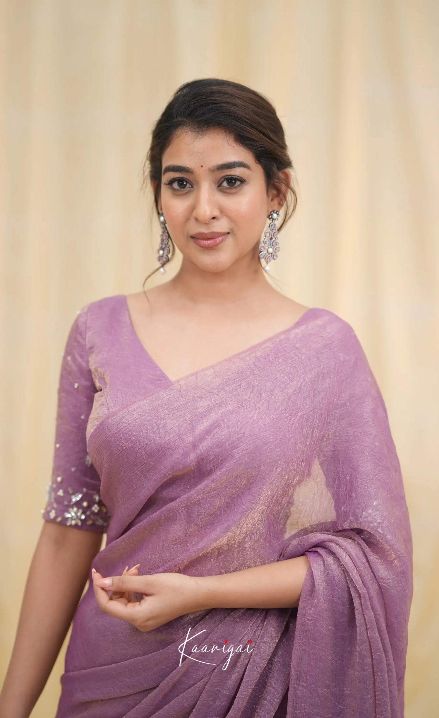 Nakshatra Metallic Crush Saree - Lavender Sarees