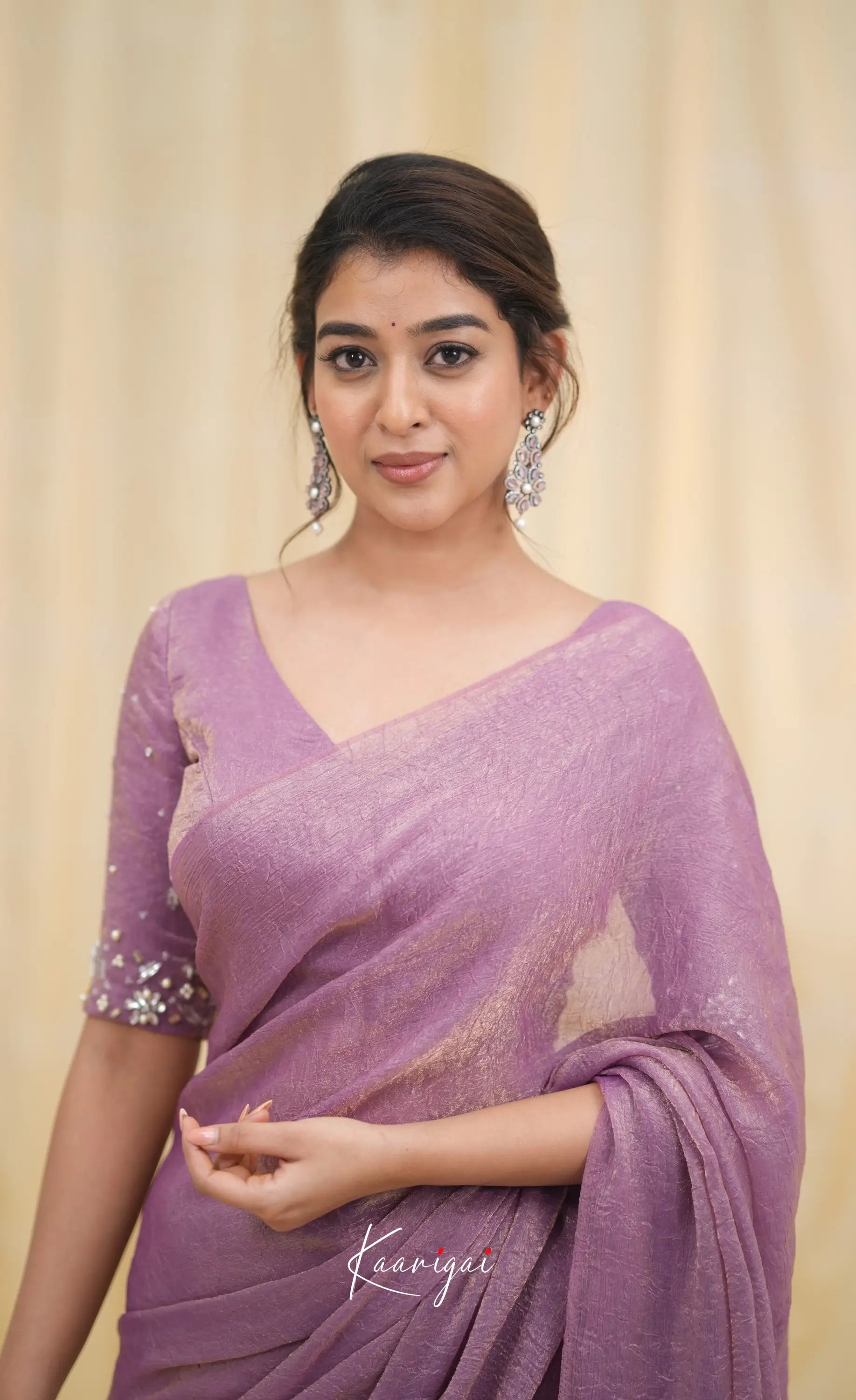 Nakshatra Metallic Crush Saree - Lavender Sarees