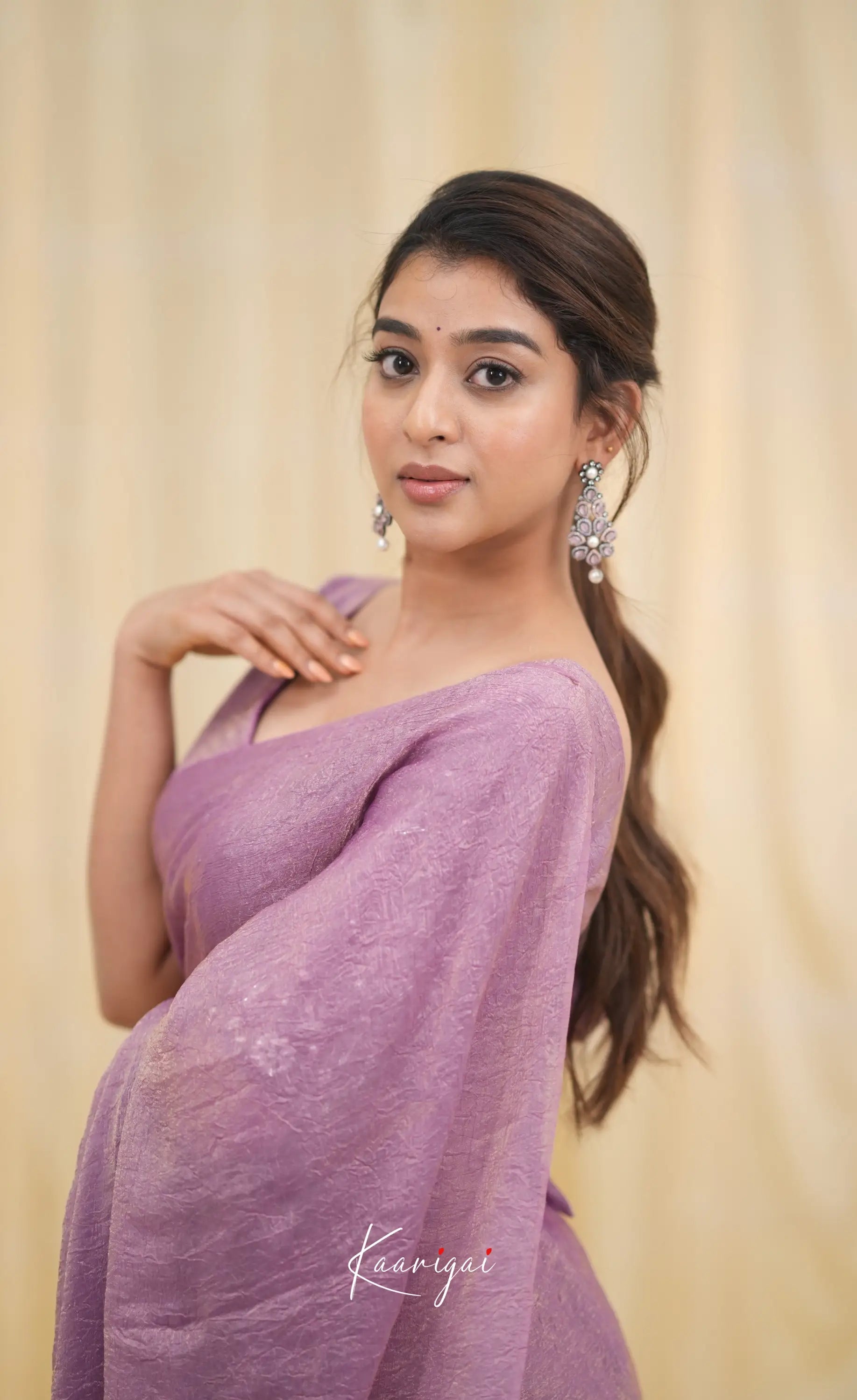 Nakshatra Metallic Crush Saree - Lavender Sarees