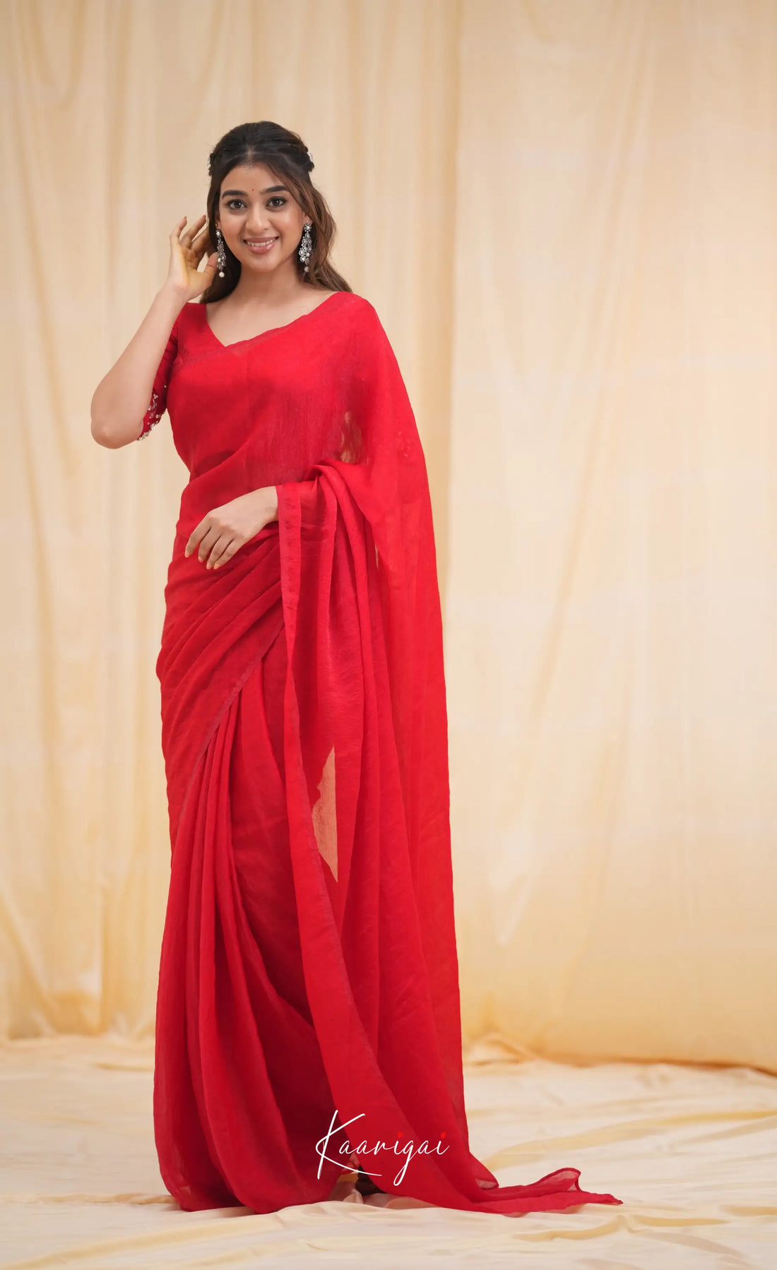 Nakshatra Metallic Crush Saree - Red Sarees