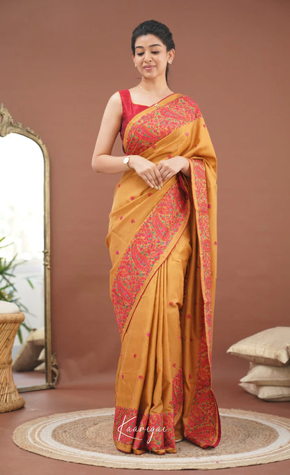 Nakshatra Semi Tissue Saree - Mustard And Red Sarees