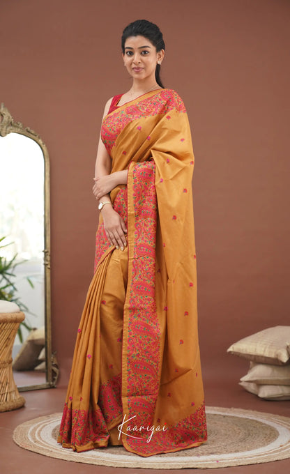 Nakshatra Semi Tissue Saree - Mustard And Red Sarees